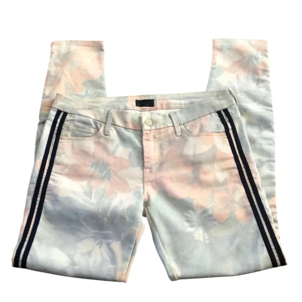 MOTHER JEANS “The Looker” Floral Skinny w/ Racer Stripe in Surf’s Up Size 25